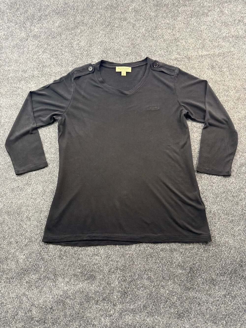 Women’s Burberry Black Viscose 3/4 Sleeve Top with Shoulder Epaulettes Size S